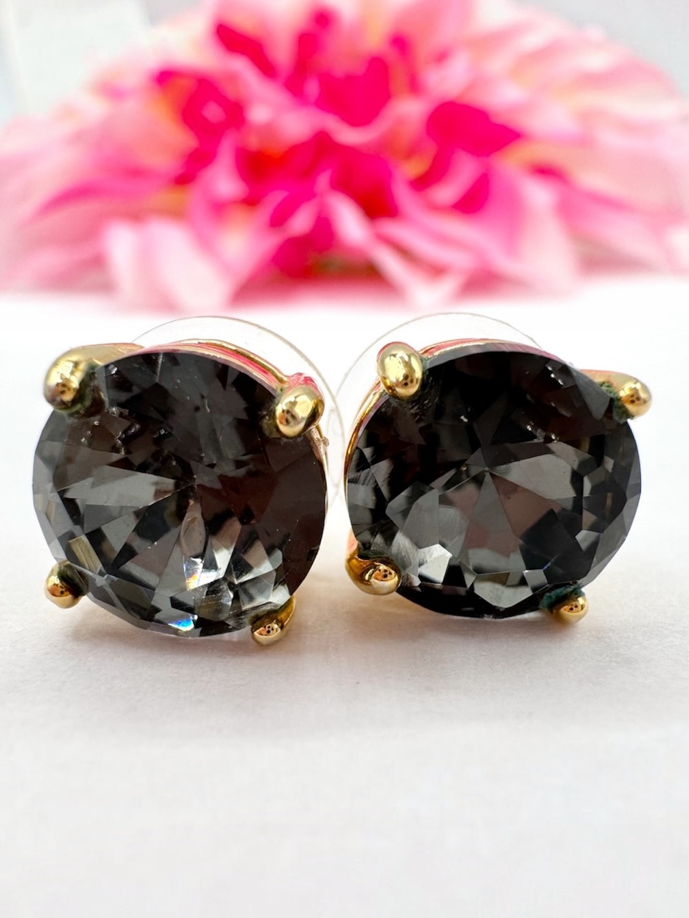 Kate Spade Gumdrop Stud Earrings Smoky Gray Gold Plated Signed